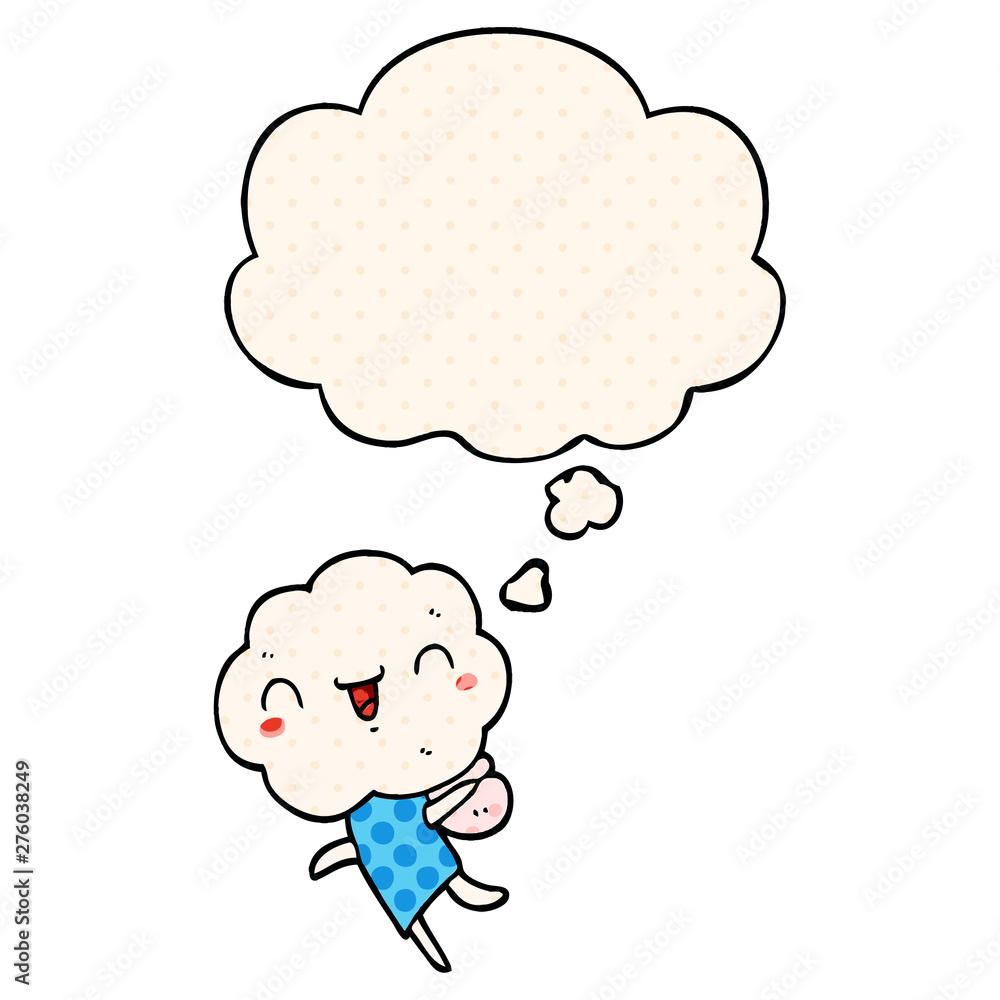 cute cartoon cloud head creature and thought bubble in comic book style cute cartoon cloud head creature and thought bubble in comic book style