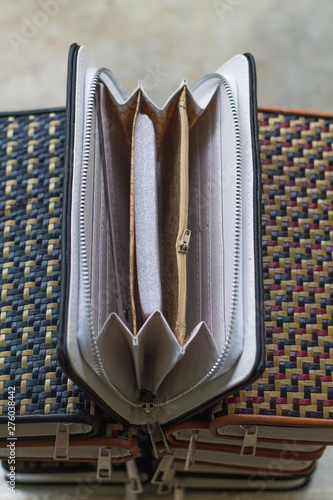 Lepironia articalata (Krajood) or Sedge handmade wallet bag. photo