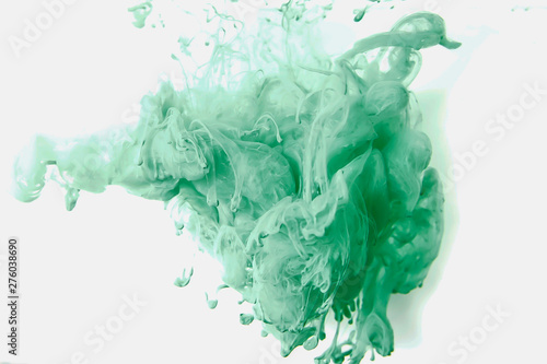 Ink drop in water, green paint splash 