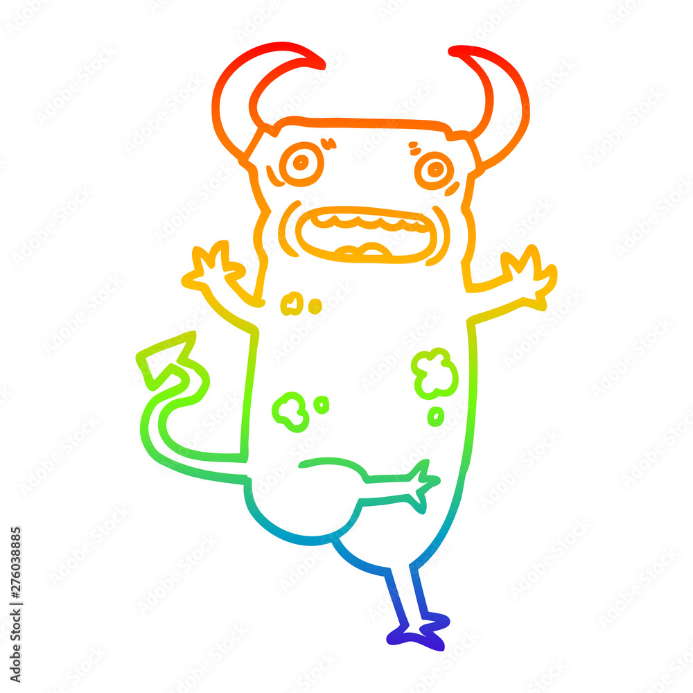 rainbow gradient line drawing cartoon demon