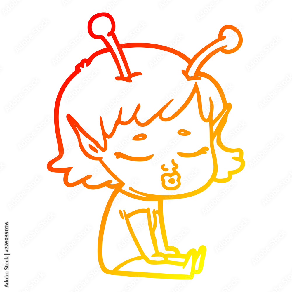 warm gradient line drawing cute alien girl cartoon warm gradient line drawing cute alien girl cartoon