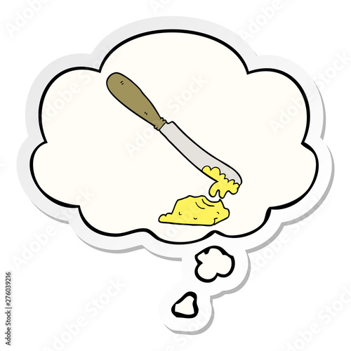 cartoon knife spreading butter and thought bubble as a printed sticker