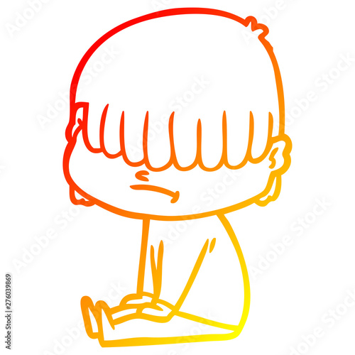 warm gradient line drawing cartoon boy with untidy hair