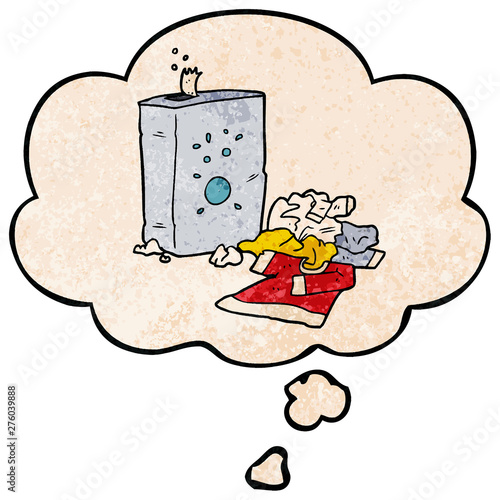cartoon washing powder and laundry and thought bubble in grunge texture pattern style