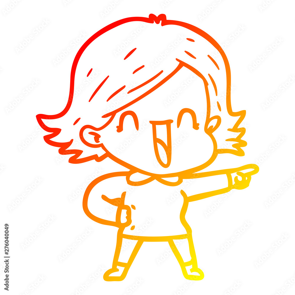 warm gradient line drawing cartoon laughing woman pointing warm gradient line drawing cartoon laughing woman pointing