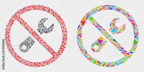 Forbidden repair mosaic icon of triangle items which have variable sizes and shapes and colors. Geometric abstract vector design concept of forbidden repair.