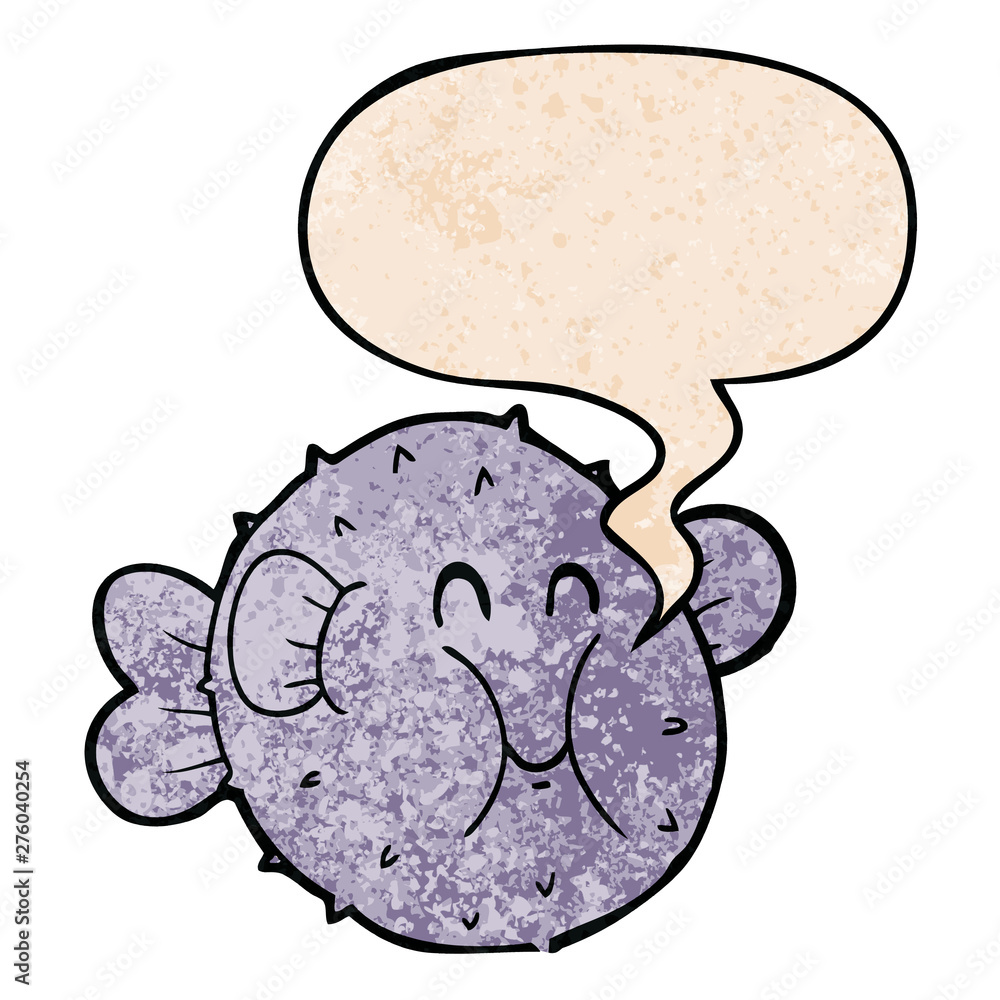 cartoon puffer fish and speech bubble in retro texture style cartoon puffer fish and speech bubble in retro texture style