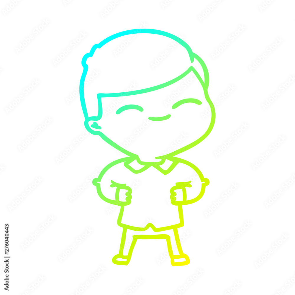 cold gradient line drawing cartoon smiling boy