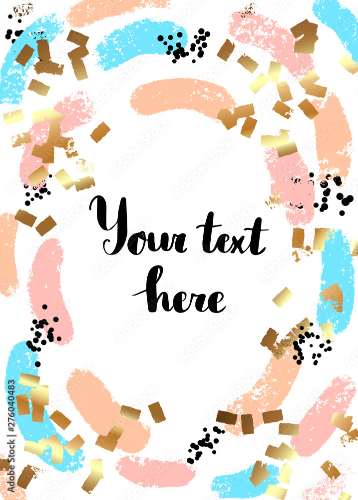 Artistic oval frame with hand drawn, gold texture, brush strokes, geometric shapes and elements. Artistic oval frame with hand drawn, gold texture, brush strokes, geometric shapes and elements.