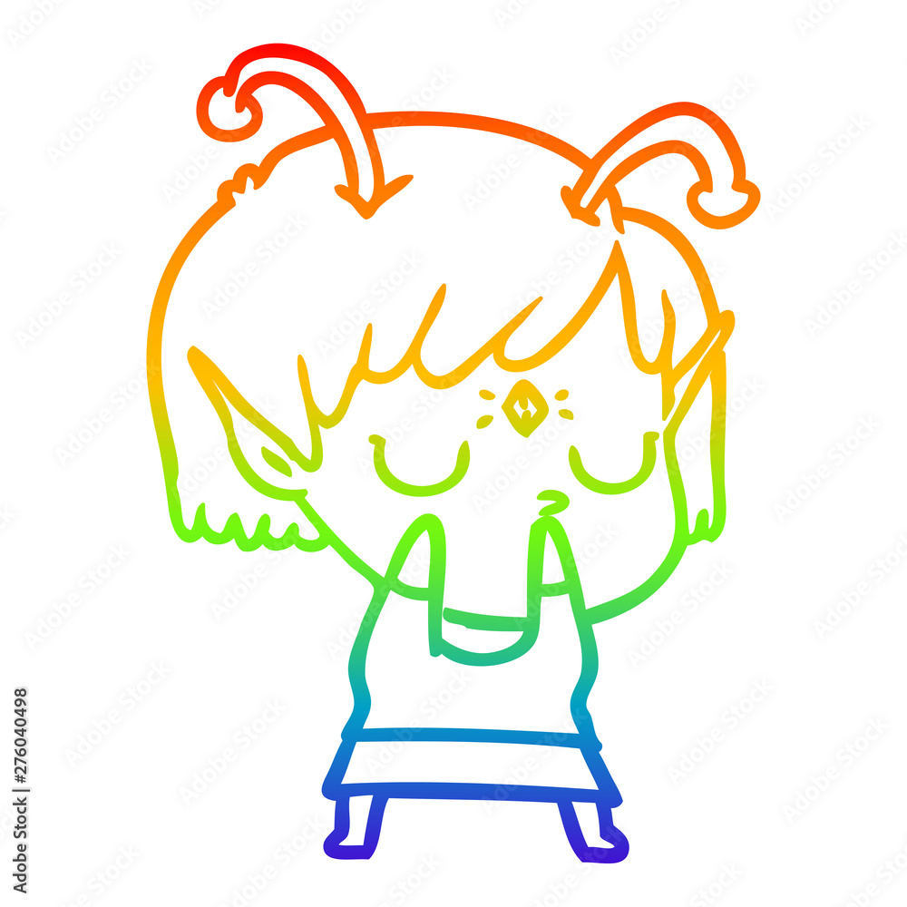 rainbow gradient line drawing cartoon alien girl rainbow gradient line drawing cartoon alien girl