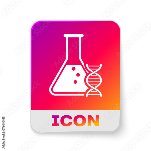 White DNA research, search icon isolated on white background. Genetic engineering, genetics testing, cloning, paternity testing. Rectangle color button. Vector Illustration