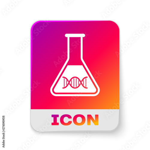 White DNA research, search icon isolated on white background. Genetic engineering, genetics testing, cloning, paternity testing. Rectangle color button. Vector Illustration