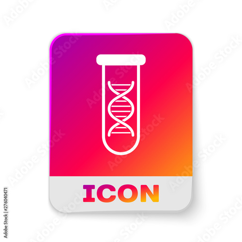 White DNA research, search icon isolated on white background. Genetic engineering, genetics testing, cloning, paternity testing. Rectangle color button. Vector Illustration