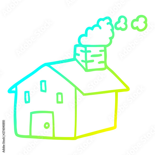 cold gradient line drawing cartoon house with smoking chimney © lineartestpilot