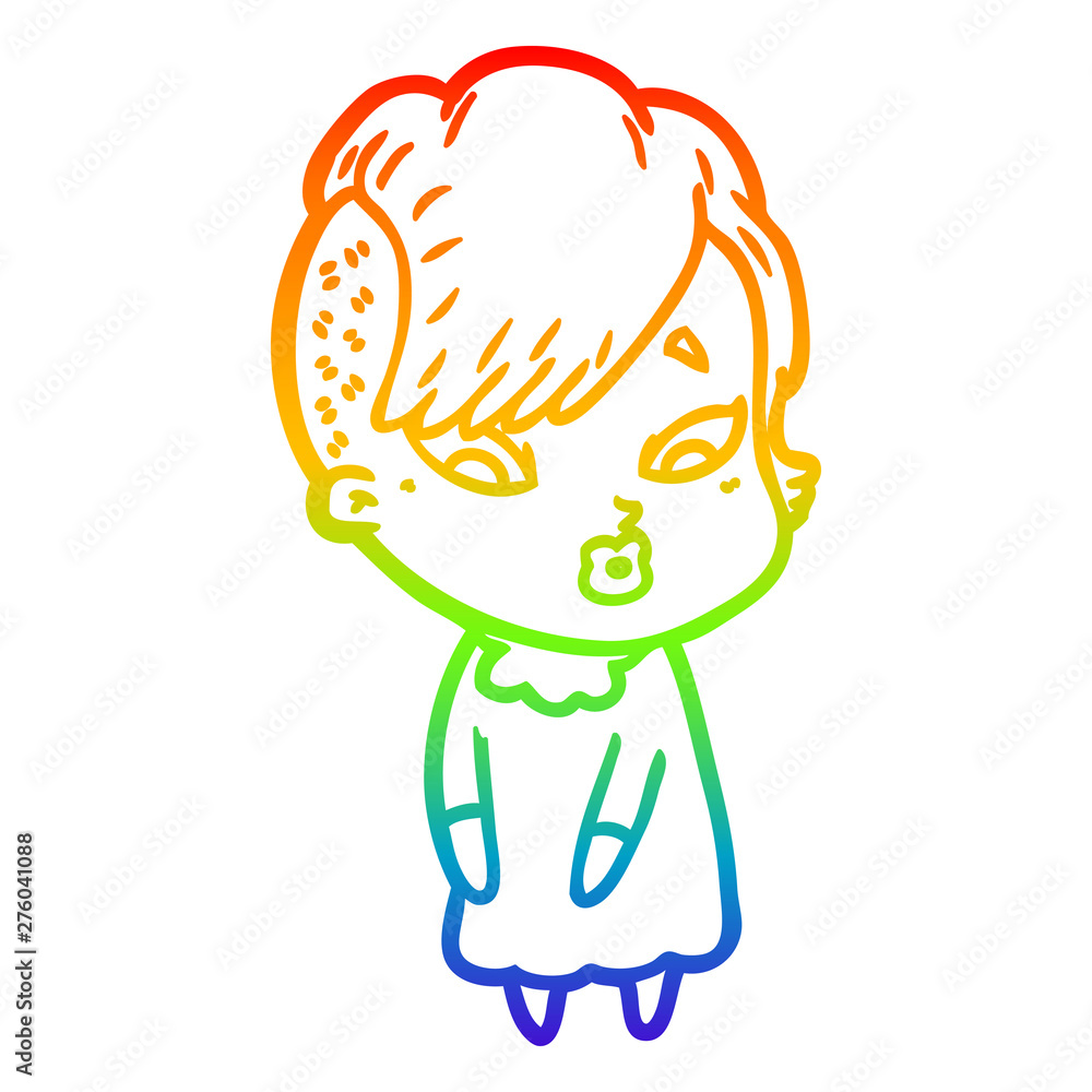 rainbow gradient line drawing cartoon surprised girl rainbow gradient line drawing cartoon surprised girl