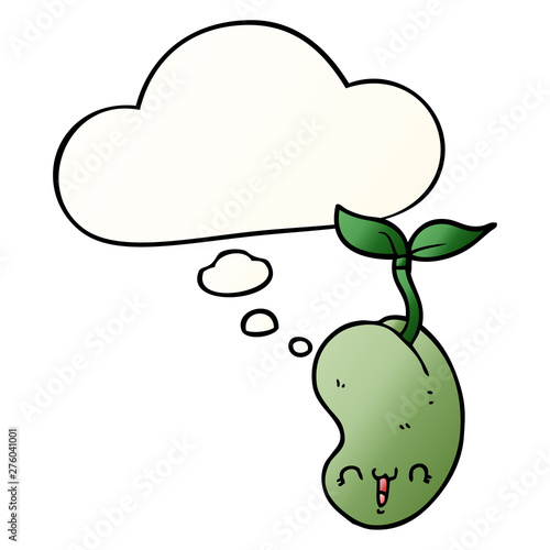 cute cartoon seed sprouting and thought bubble in smooth gradient style