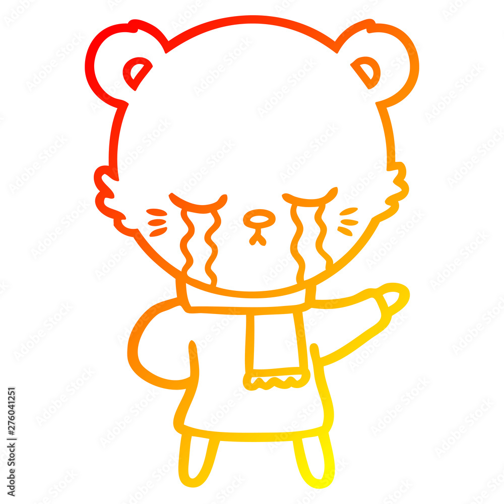 warm gradient line drawing crying cartoon bear wearing winter clothes warm gradient line drawing crying cartoon bear wearing winter clothes