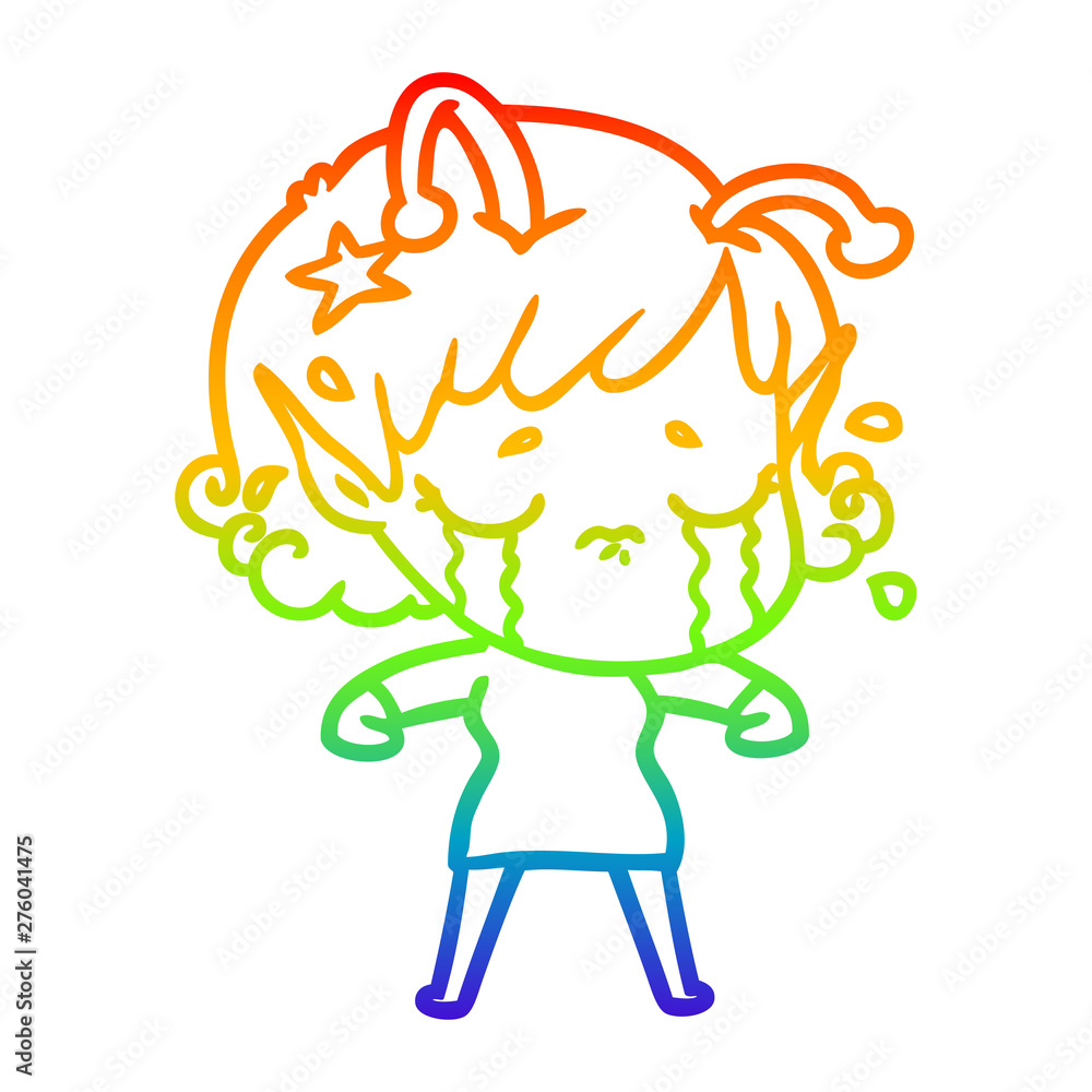 rainbow gradient line drawing cartoon crying alien girl rainbow gradient line drawing cartoon crying alien girl