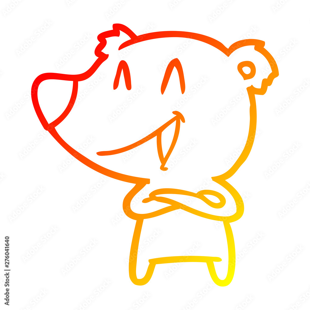 Obraz premium warm gradient line drawing laughing bear with crossed arms cartoon