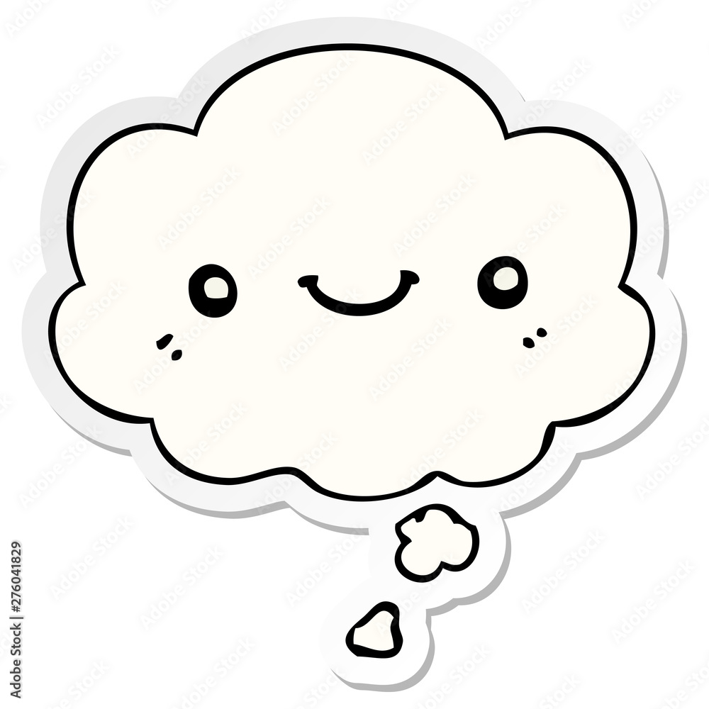 cartoon cute happy face and thought bubble as a printed sticker cartoon cute happy face and thought bubble as a printed sticker