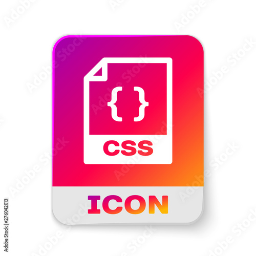 White CSS file document icon. Download css button icon isolated on white background. CSS file symbol. Rectangle color button. Vector Illustration