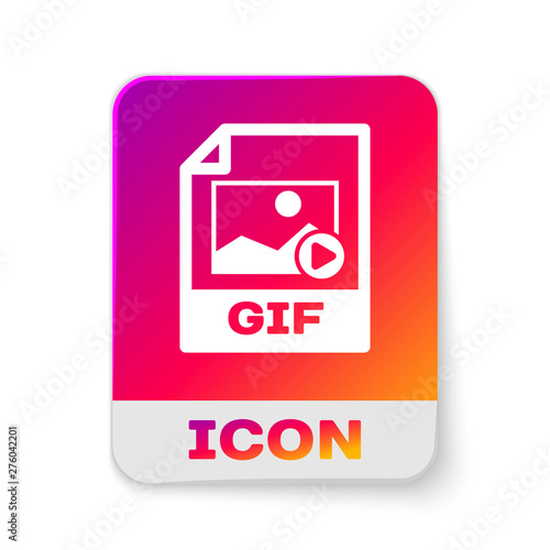 White GIF file document icon. Download gif button icon isolated on white background. GIF file symbol. Rectangle color button. Vector Illustration