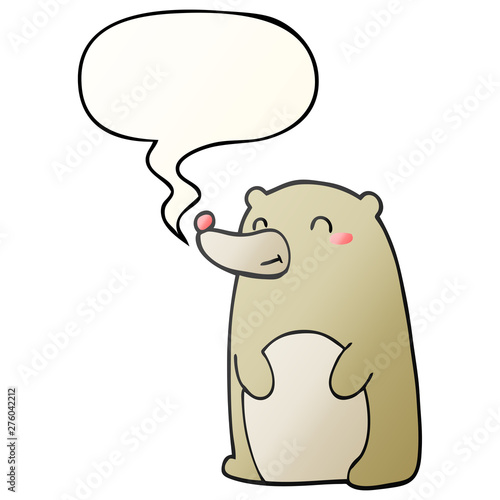 cute cartoon bear and speech bubble in smooth gradient style