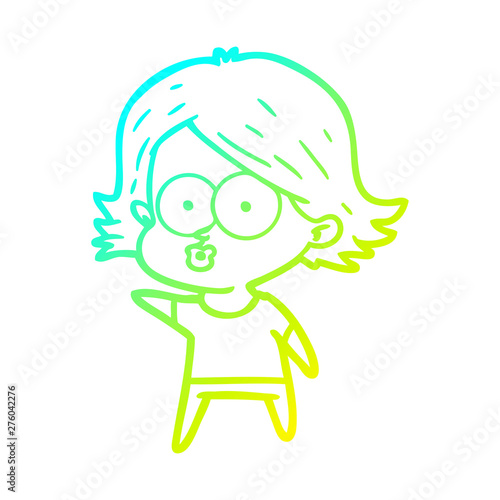 cold gradient line drawing cartoon girl pouting