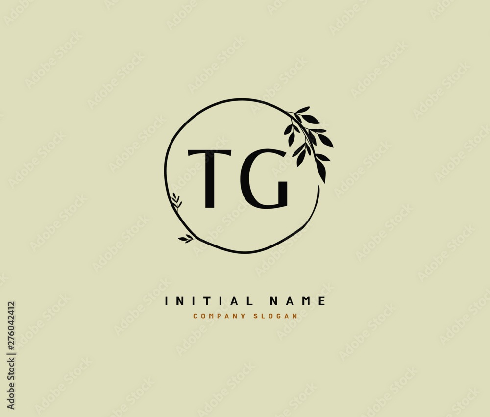 T G TG Beauty vector initial logo, handwriting logo of initial signature, wedding, fashion, jewerly, boutique, floral and botanical with creative template for any company or business.