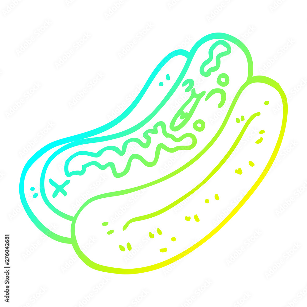 cold gradient line drawing cartoon hotdog with mustard cold gradient line drawing cartoon hotdog with mustard
