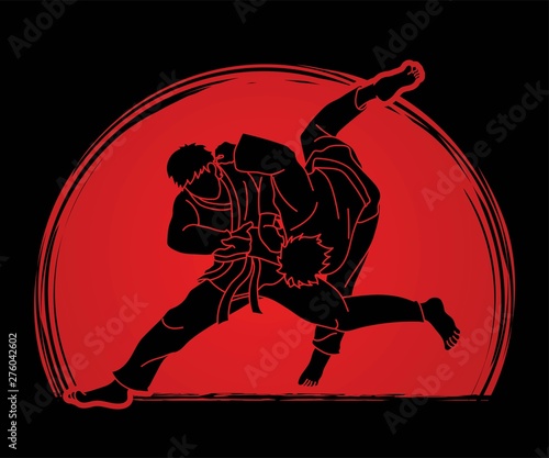 Judo sport action cartoon graphic vector.