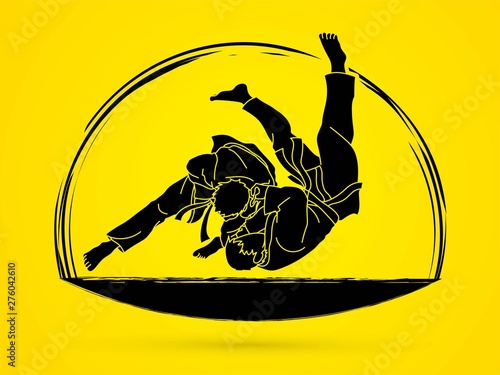 Judo sport action cartoon graphic vector.
