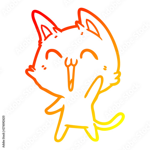 warm gradient line drawing happy cartoon cat meowing