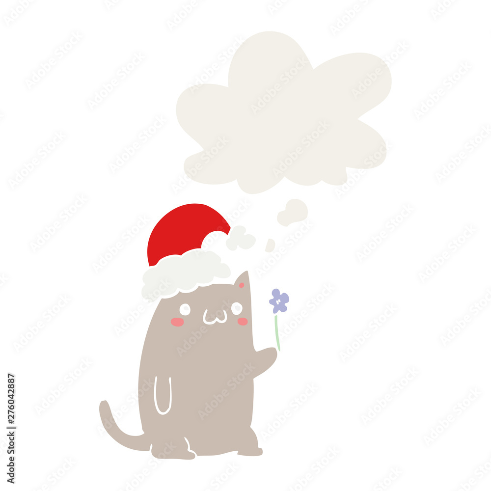 cute cartoon christmas cat and thought bubble in retro style cute cartoon christmas cat and thought bubble in retro style