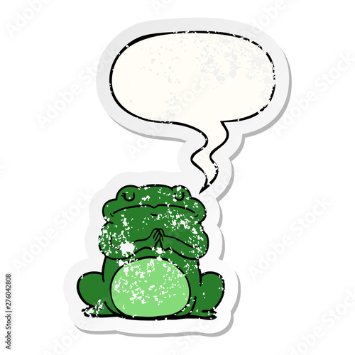 cartoon arrogant frog and speech bubble distressed sticker