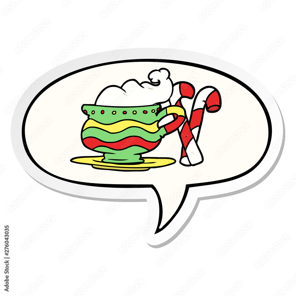 cartoon christmas cocoa and candy canes and speech bubble sticker cartoon christmas cocoa and candy canes and speech bubble sticker