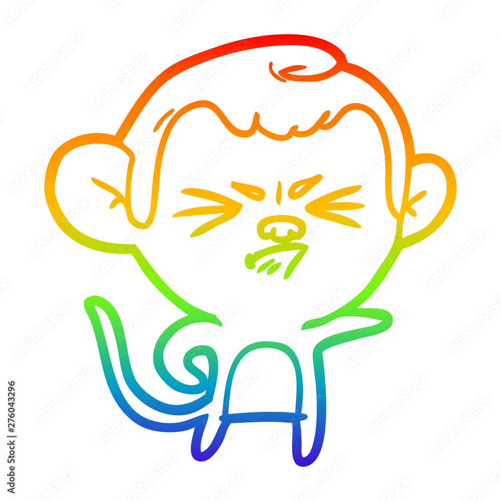 Fototapeta premium rainbow gradient line drawing cartoon annoyed monkey