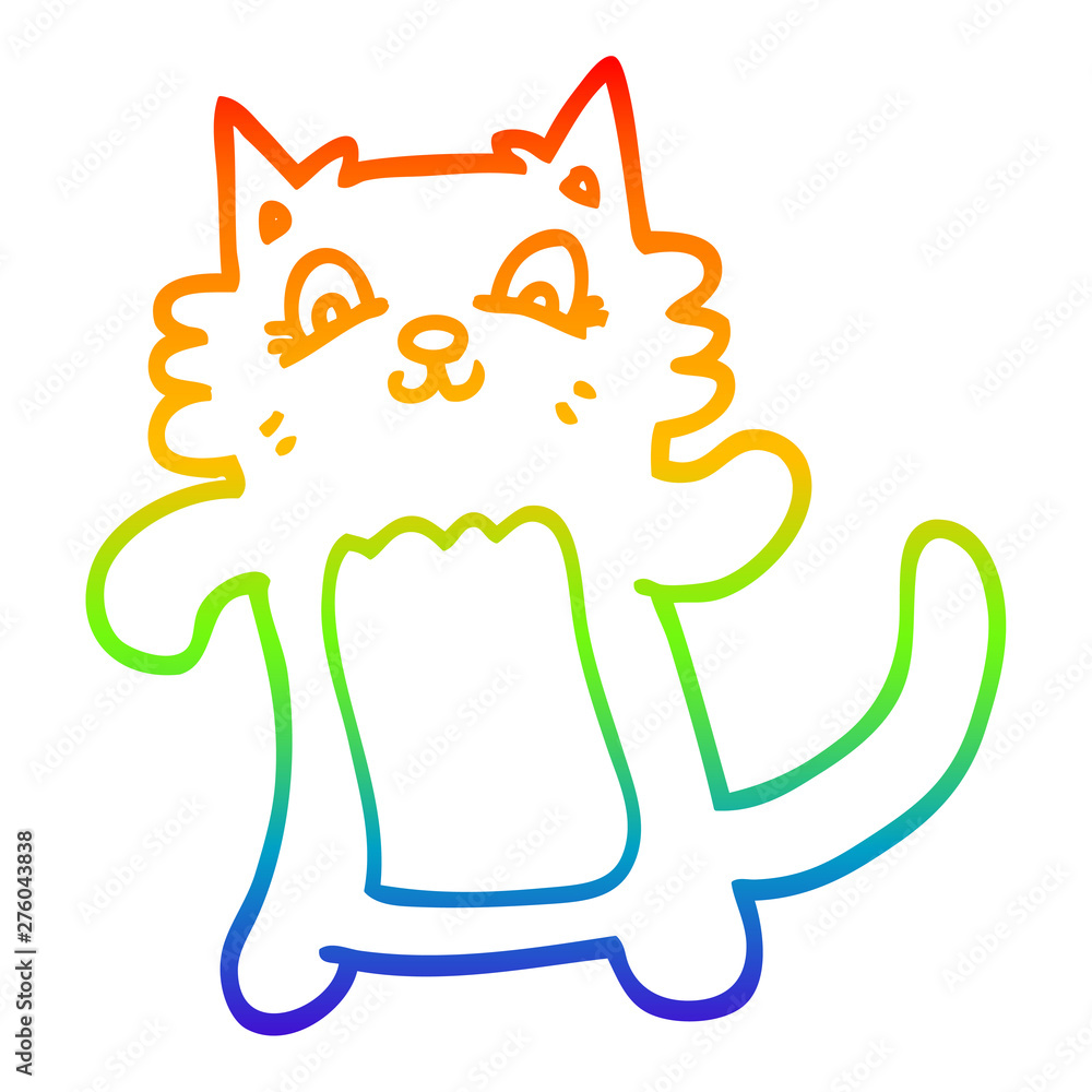 Obraz premium rainbow gradient line drawing cartoon happy cat