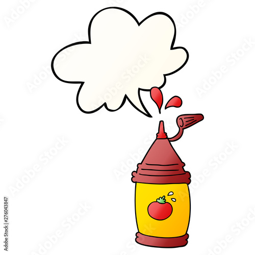 cartoon ketchup bottle and speech bubble in smooth gradient style