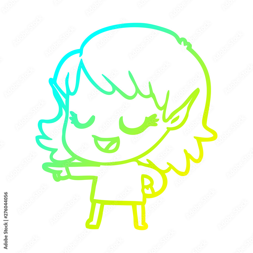 cold gradient line drawing happy cartoon elf girl pointing cold gradient line drawing happy cartoon elf girl pointing