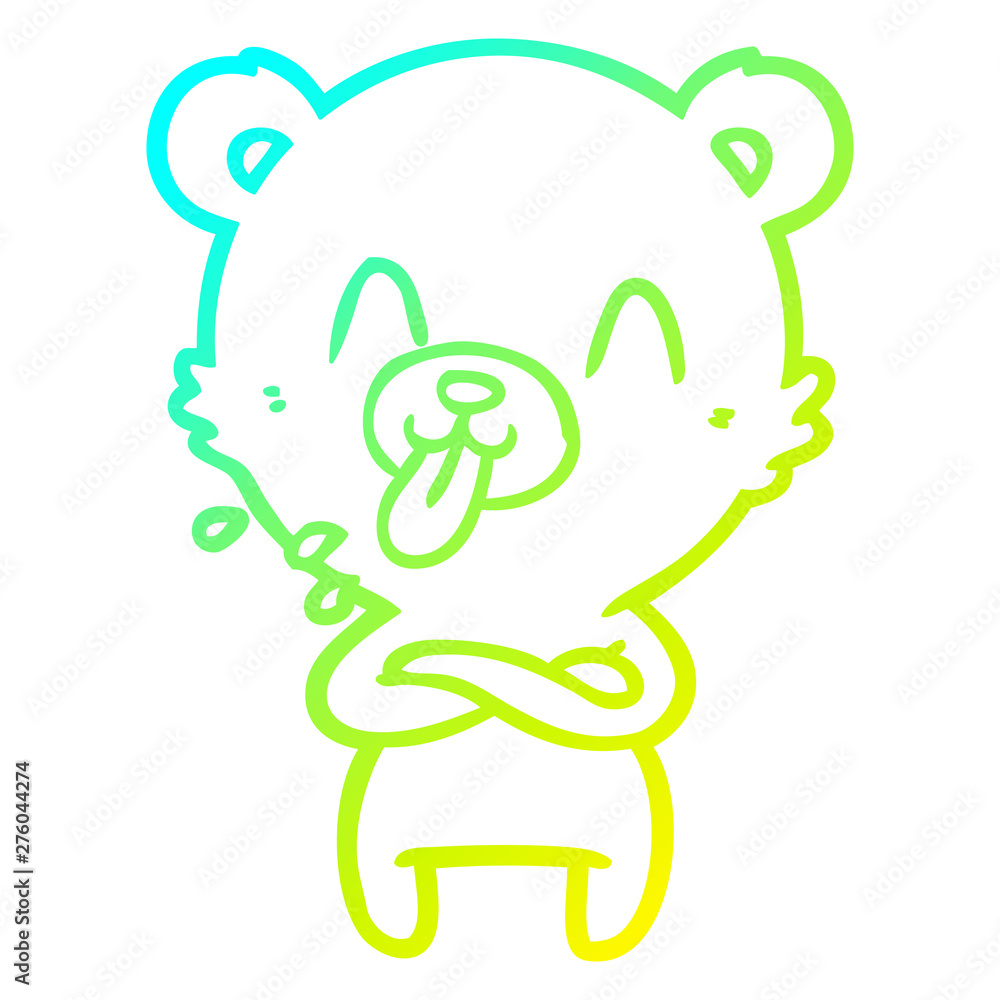 Fototapeta premium cold gradient line drawing rude cartoon polar bear sticking out tongue