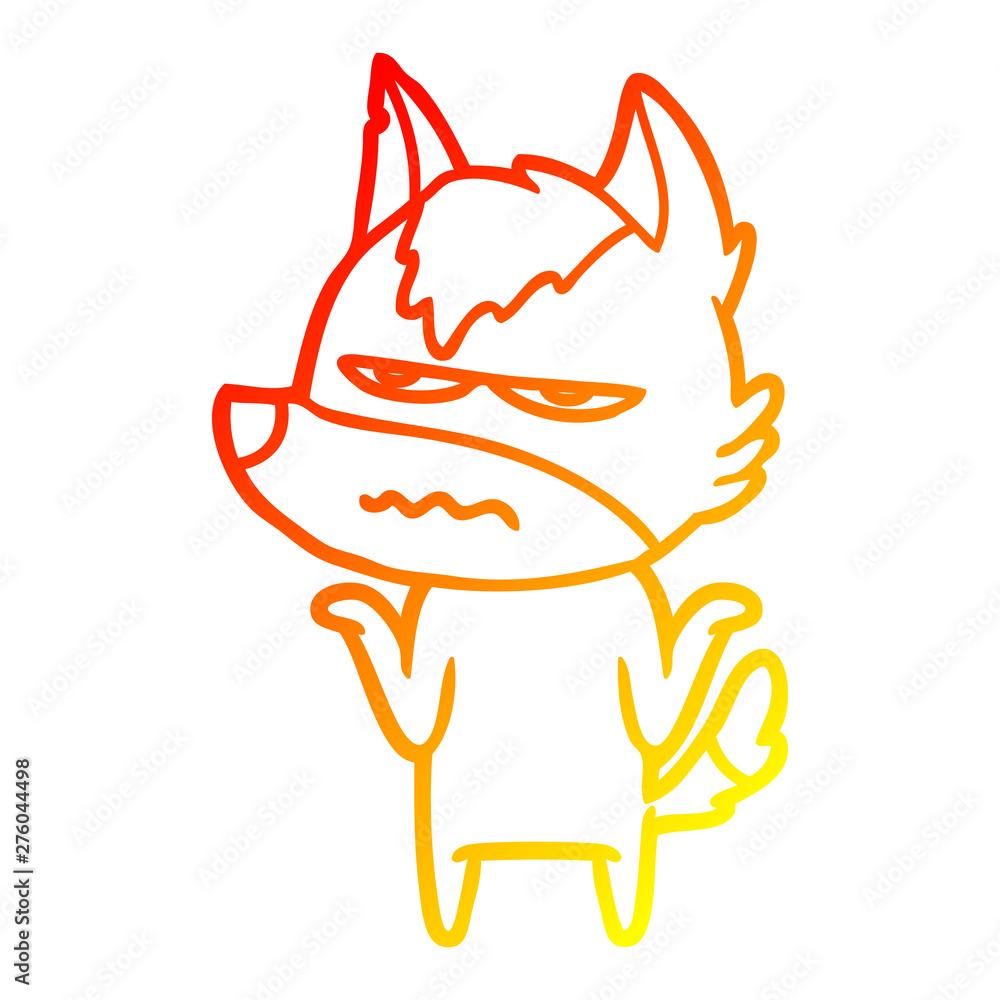 Fototapeta premium warm gradient line drawing cartoon annoyed wolf