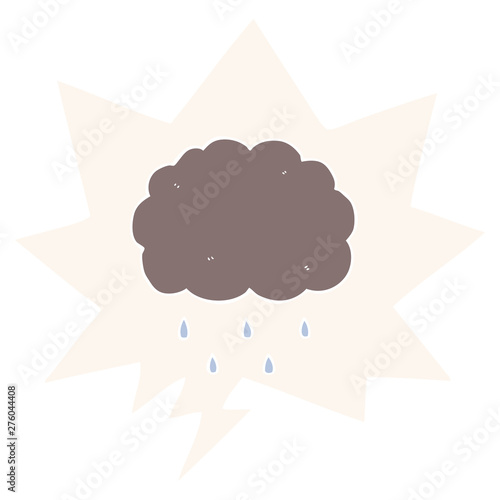 cartoon cloud raining and speech bubble in retro style