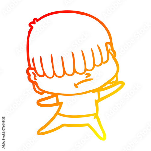 warm gradient line drawing cartoon boy with untidy hair