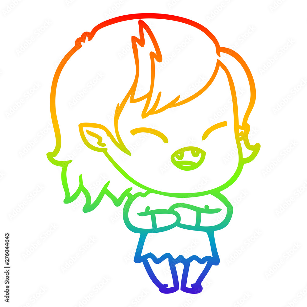 rainbow gradient line drawing cartoon laughing vampire girl rainbow gradient line drawing cartoon laughing vampire girl