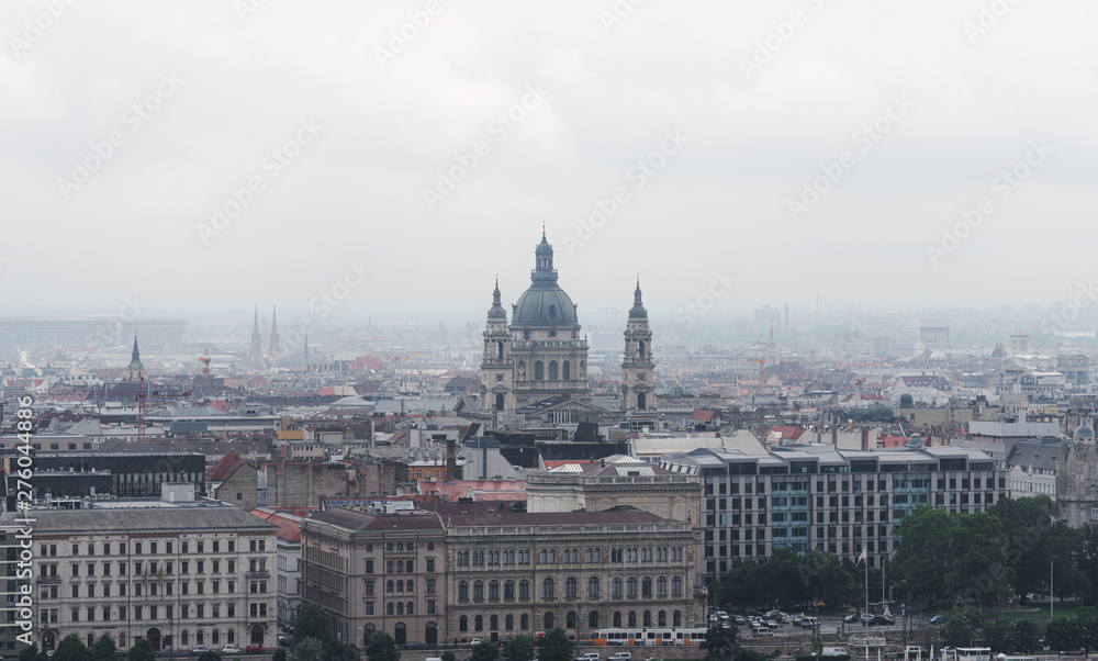 Panoramic Budapest city, Hungary in misty morning