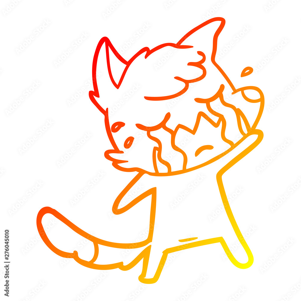 warm gradient line drawing crying waving fox cartoon warm gradient line drawing crying waving fox cartoon