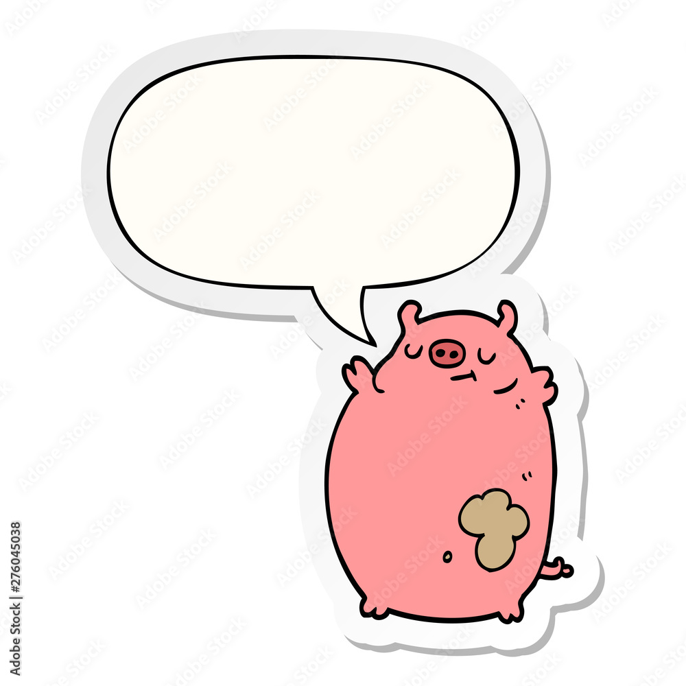 cartoon fat pig and speech bubble sticker cartoon fat pig and speech bubble sticker