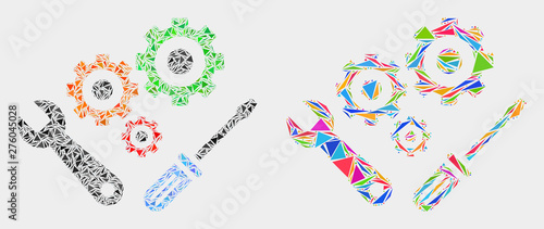 Instrumental tools mosaic icon of triangle items which have different sizes and shapes and colors. Geometric abstract vector illustration of instrumental tools.