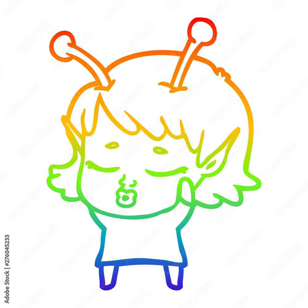 rainbow gradient line drawing cute alien girl cartoon rainbow gradient line drawing cute alien girl cartoon